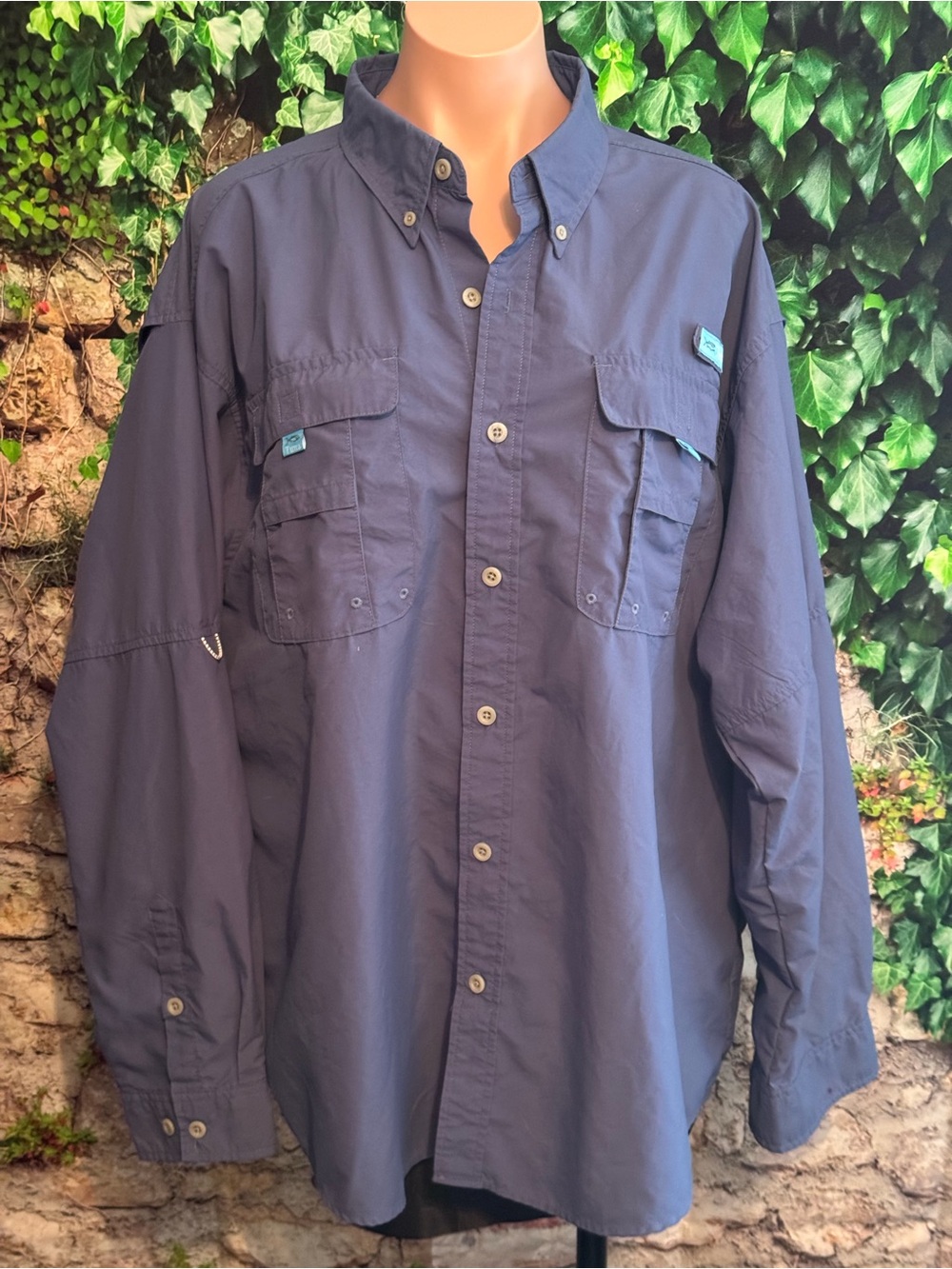 TUNA Blue Button-Up Long Sleeve Lightweight Fishing Shirt